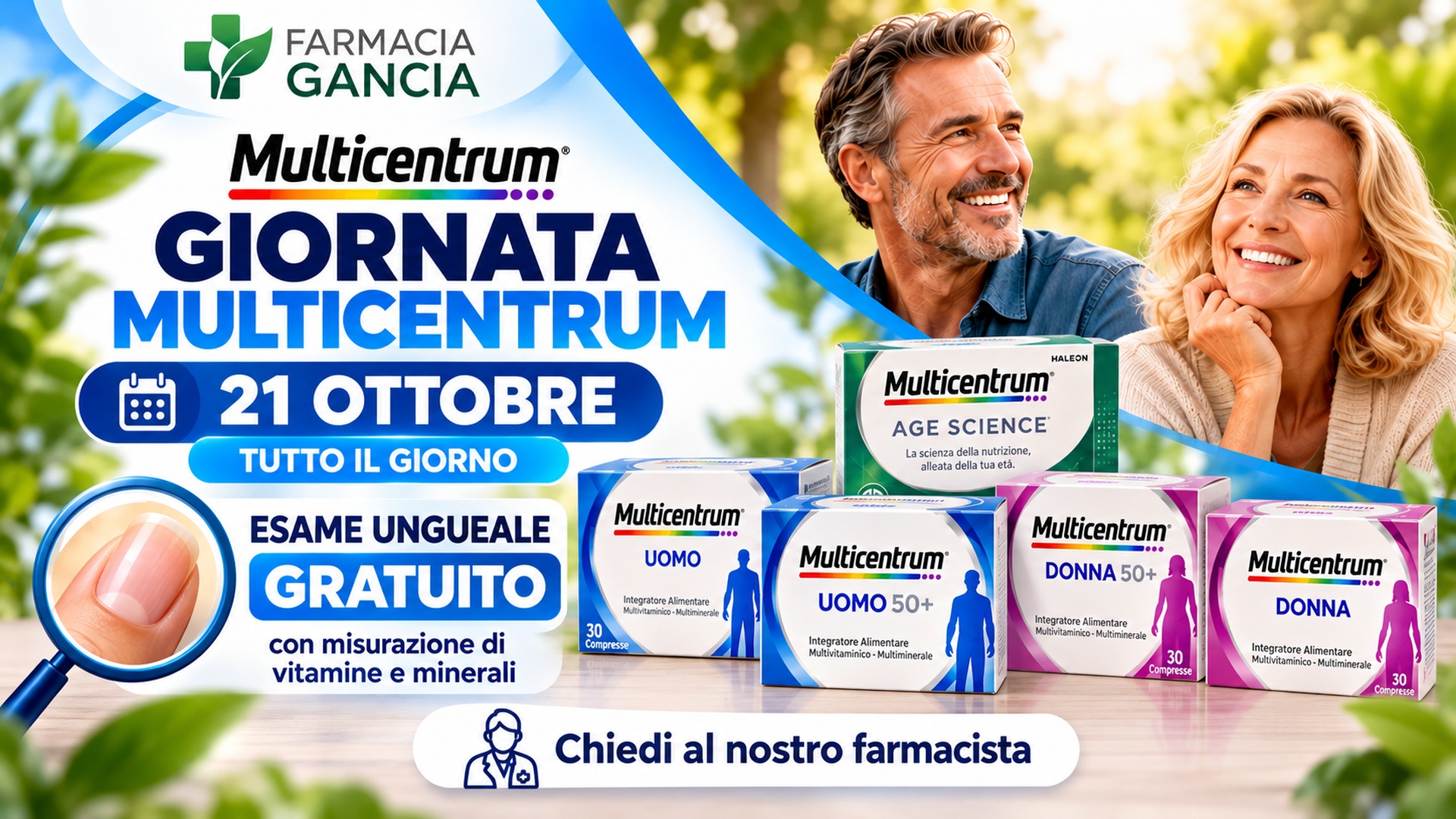 Giornata Multicentrum 21 ottobre alla Farmacia Gancia: esame ungueale gratuito con misurazione di vitamine e minerali